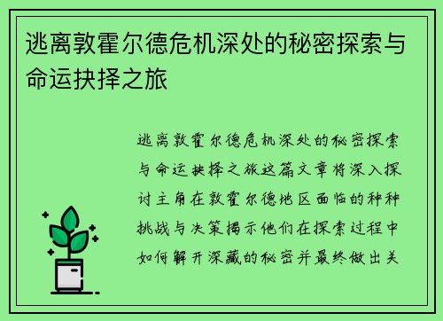 逃离敦霍尔德危机深处的秘密探索与命运抉择之旅